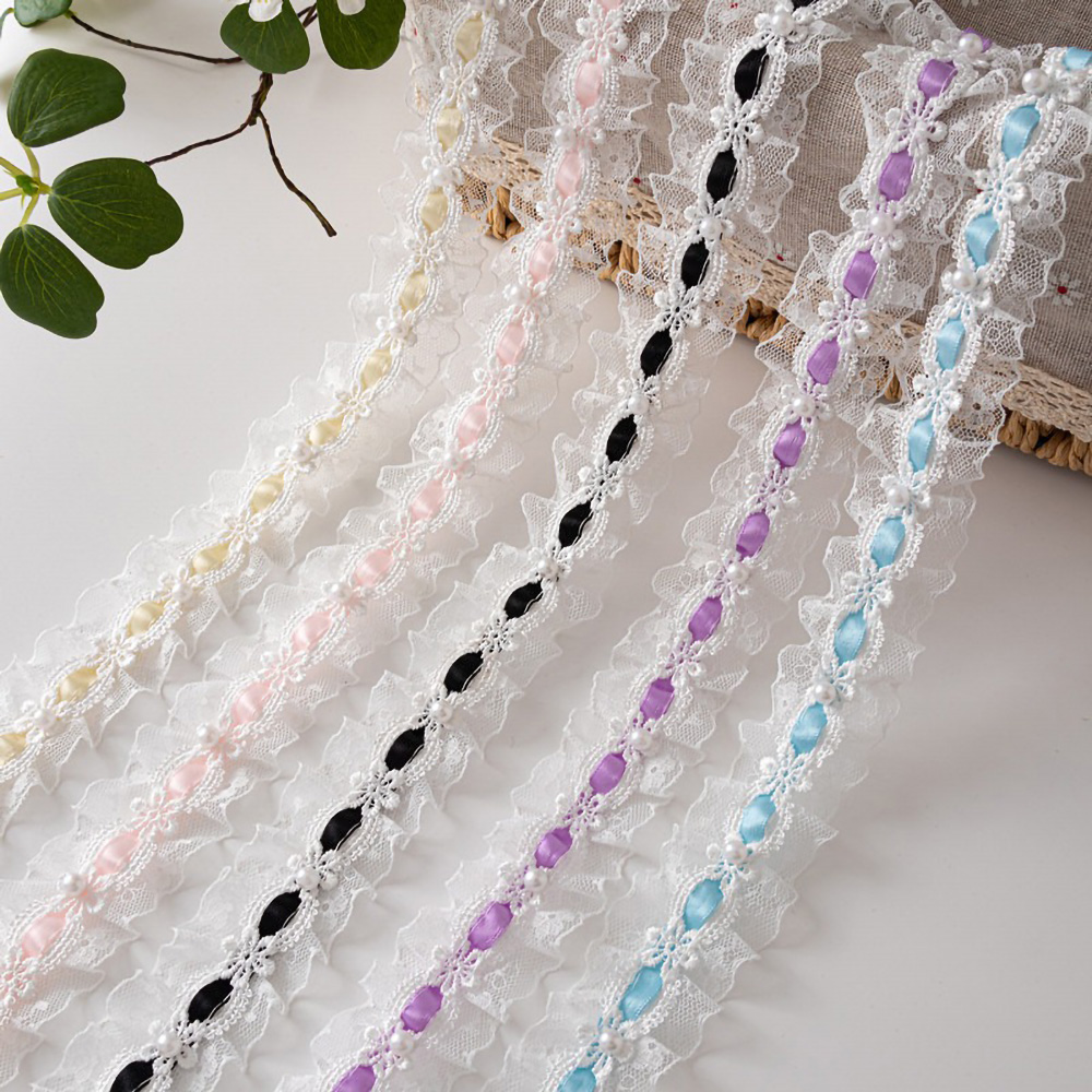 1 yarda de encaje de tul de Lolita, adornos con volantes, ribete de tela, cinta de satén, ropa para muñecas DIY, cortina, decoración de muebles, 3,5 cm de ancho