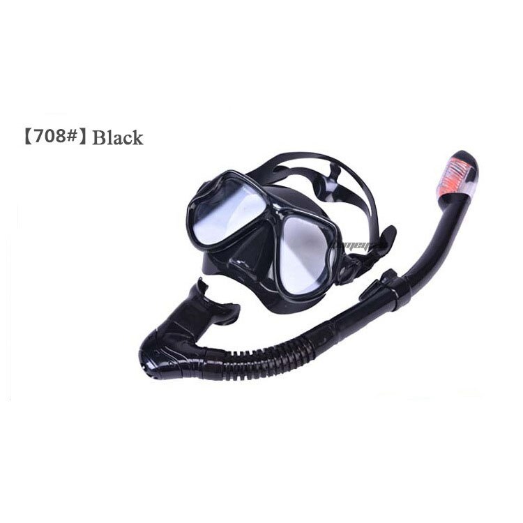 Diving Mask and Snorkel Set - Anti-Fog Goggles - Scuba Swimming Pool Equipment - Silicone & Tempered Glass: Black