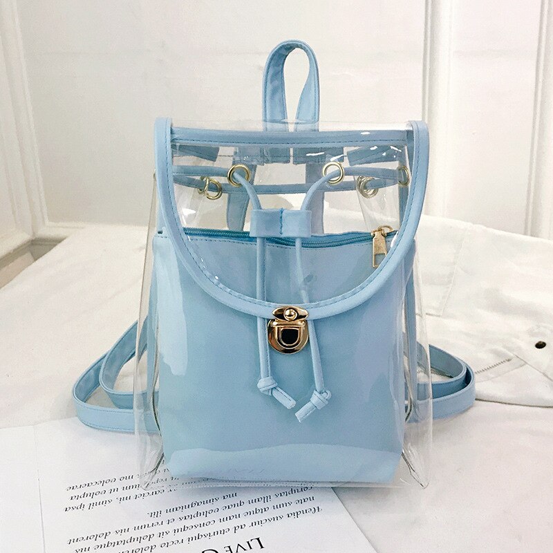 BONAMIE Mini Frauen Rucksack PVC Mädchen Klar transparent Tasche Gelee Reise Rucksack Für Dame Weibliche Schulter Taschen: Blau
