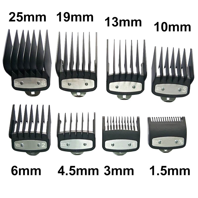 Surker HATTEKER 8 Piece Hair Clipper Limit Comb Set Gradient Guide Comb With Aluminum Sheet