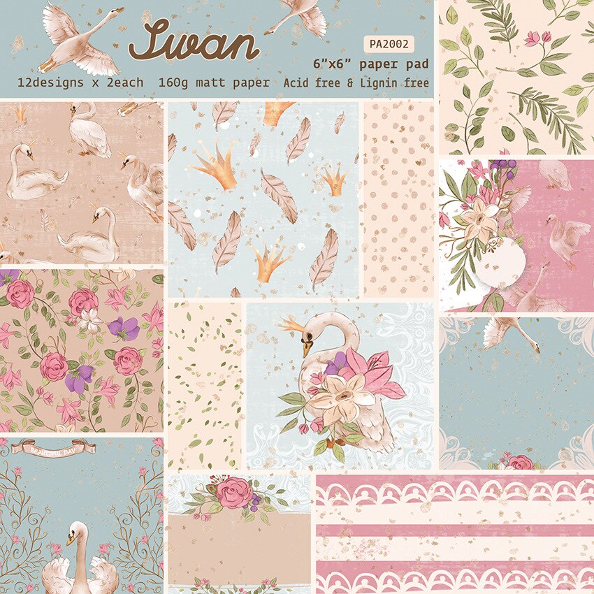 24 sheet Swan Flamingo Scrapbooking background paper 6 inch pattern paper material for DIY photo album scrapbook junk journal
