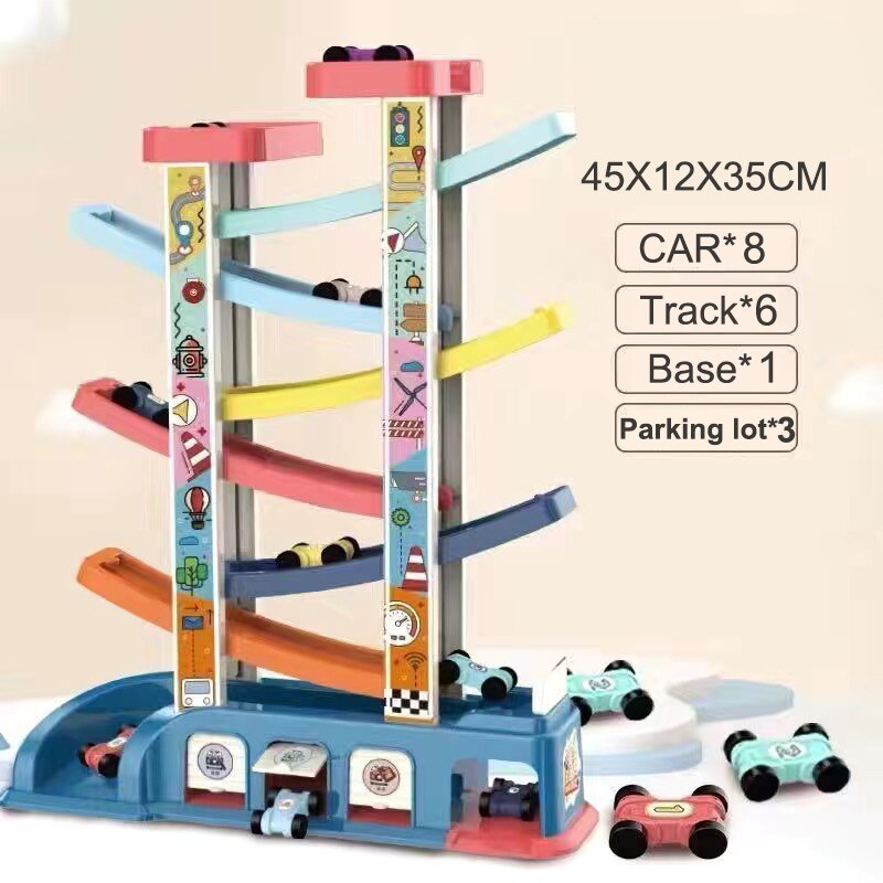 4-6 Layer Kinderkleding Auto Speelgoed Plastic Inertie Coaster Racing Auto Slide Track Auto Speelgoed Vroege Onderwijs Speelgoed kids: 8 car