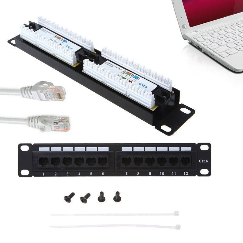 Cat6/Cat5e 12 Port RJ45 Patch Panel UTP LAN Network Adapter Cable Connector