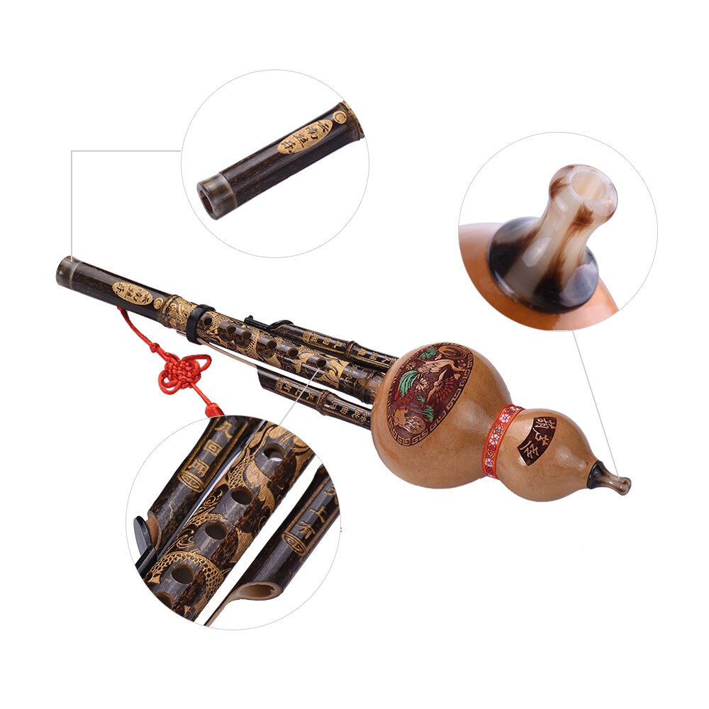Flauta de Cucurbit de calabaza Hulusi de bambú negro, hecha a mano, China, instrumento Musical étnico, llave de C con funda para principiantes, amantes de la música