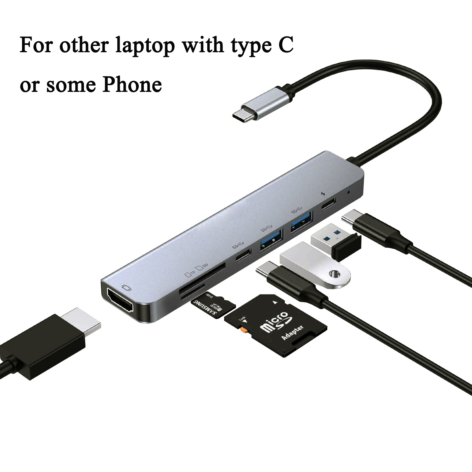 Station d&#39;accueil enfichable Usb 3.1 Type C, adaptateur Hub Compatible avec Macbook Pro Ipad Pro, Port PD HDMI: 7in1