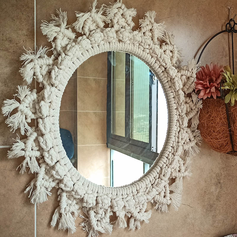 Espejos bohemios decorativos para colgar del sol en la pared, para dormitorio, decoración de pared hecha a mano de macramé, espejo grande, decoración para la habitación del hogar