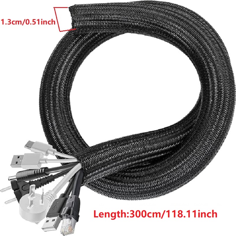 1M 3M 5M Braided Cable Sleeve PET Nylon Wrapping Cable Casing Cable Sleeves Wire for Desk PC TV Wire Protector Cable Wrap Cover: black