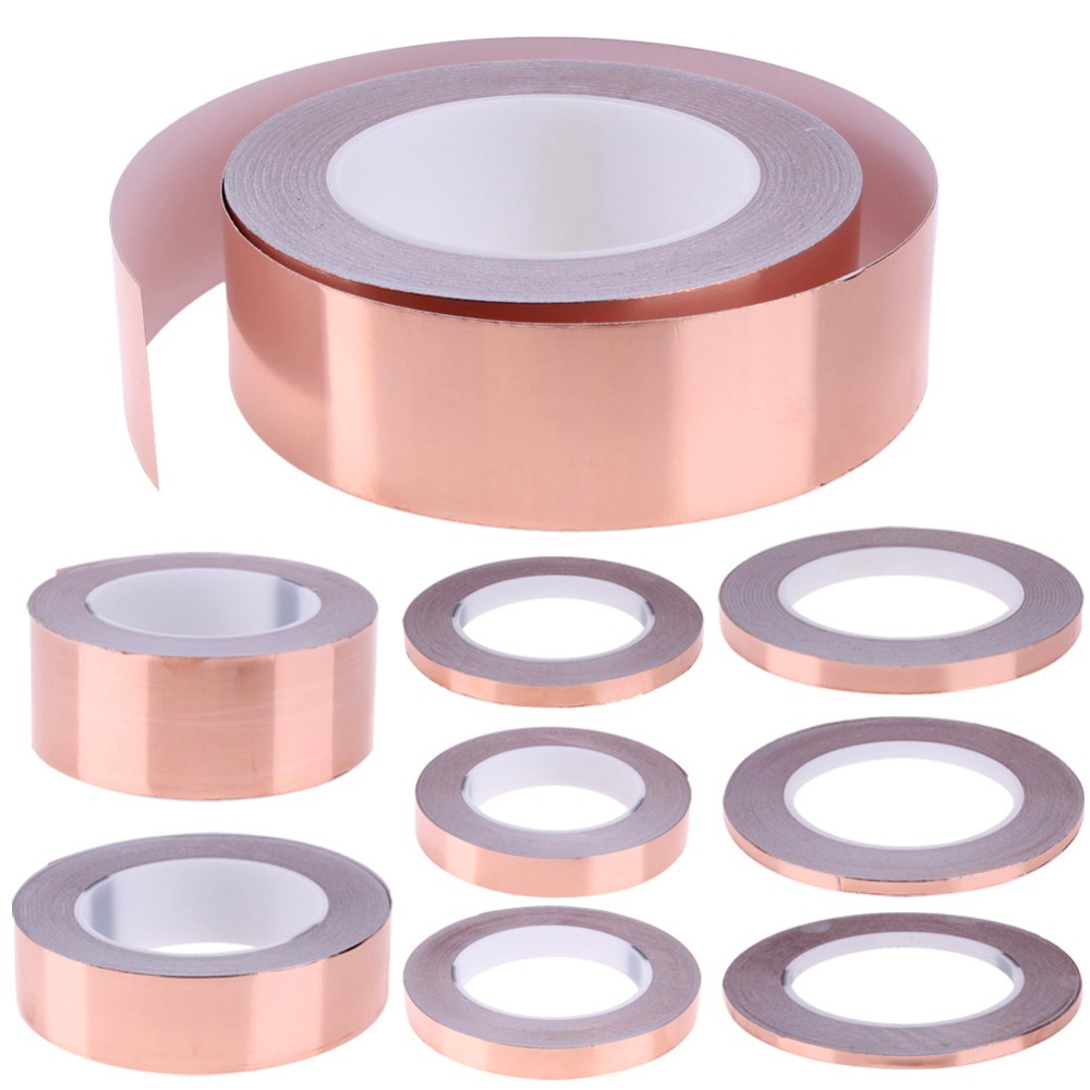 1 Roll Enkele Geleidende Koperfolie Tape Zelfklevende Emi Afscherming Warmte Weerstaan Anti-Statische Reparatie Tape 5Mm/10Mm/15Mm/20Mm