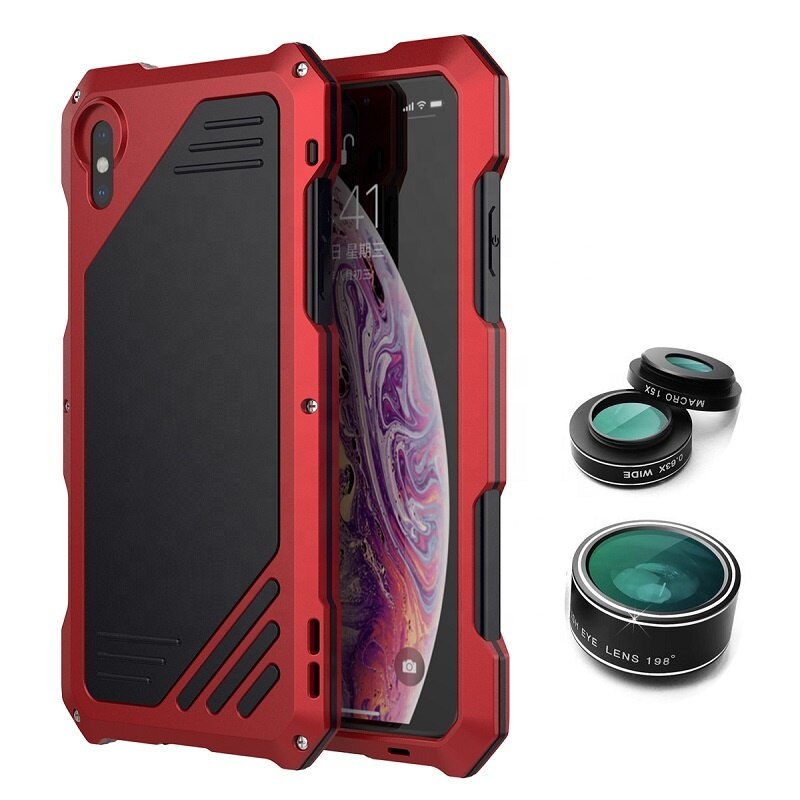 Met Fisheye Lens Universele Shockproof Waterproof Metal Armor Telefoon Case Voor iPhone XR Xs Max