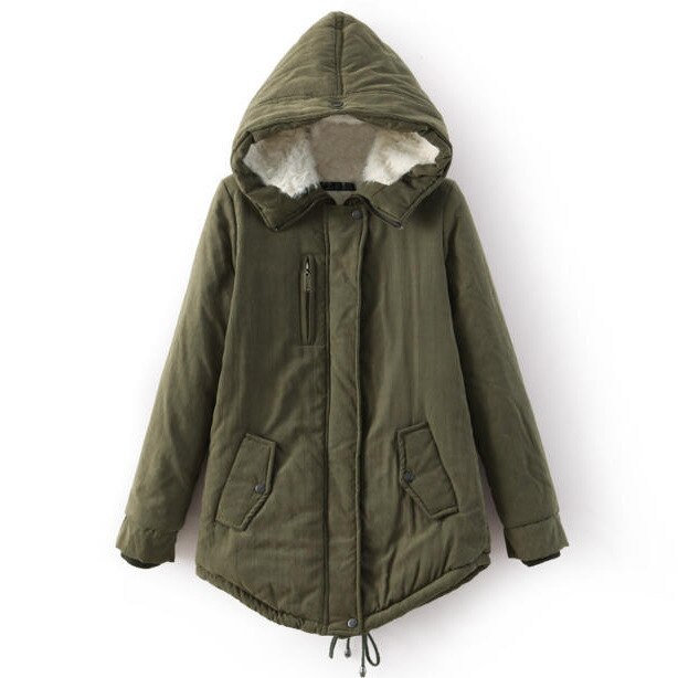 Chaude hiver veste manteau femmes décontracté Parka épaissir laine d'agneau épissure Outwear femme longue fermeture éclair à capuche hiver veste: green / XXL