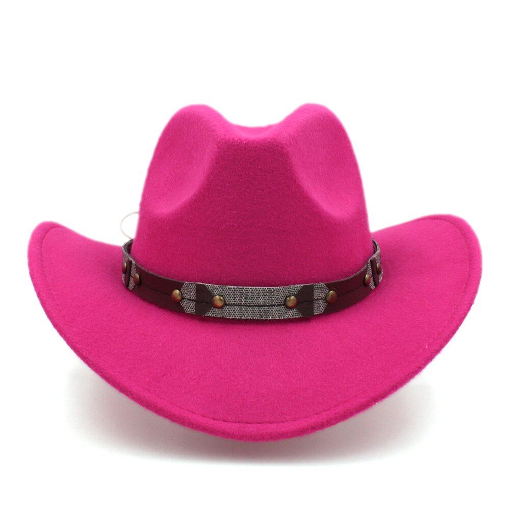 Mistdawn-Sombrero de vaquero occidental clásico Retro Unisex, gorra de ala ancha con banda de cuero, tamaño 56-58cm: Rose Red