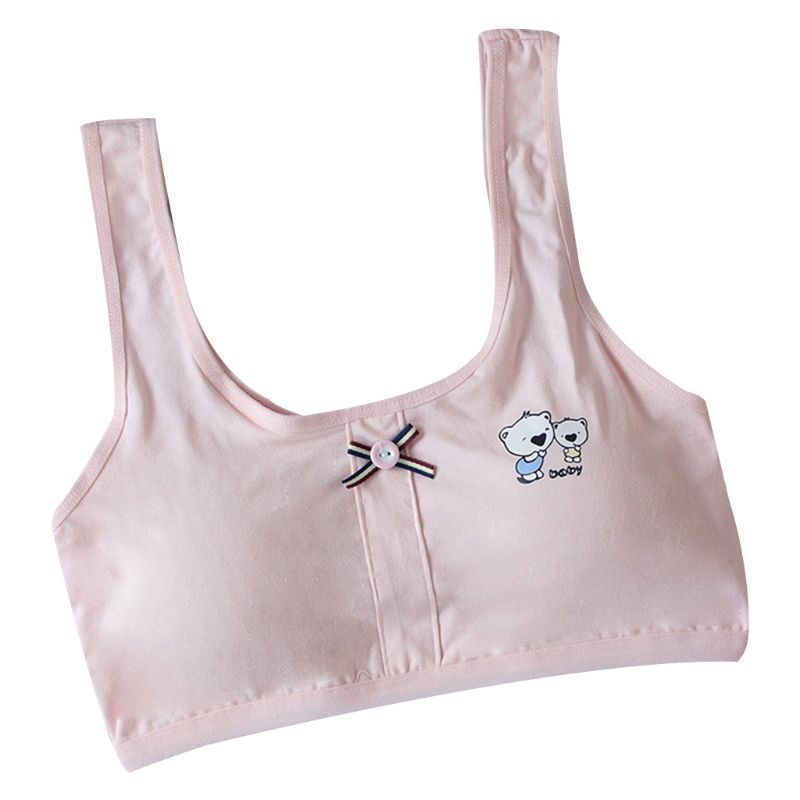 Klv tienermeisje gestreepte knoop strik sport training bh brede band ondergoed schattige beren print bralette draadloos vest 8-16t: Roze