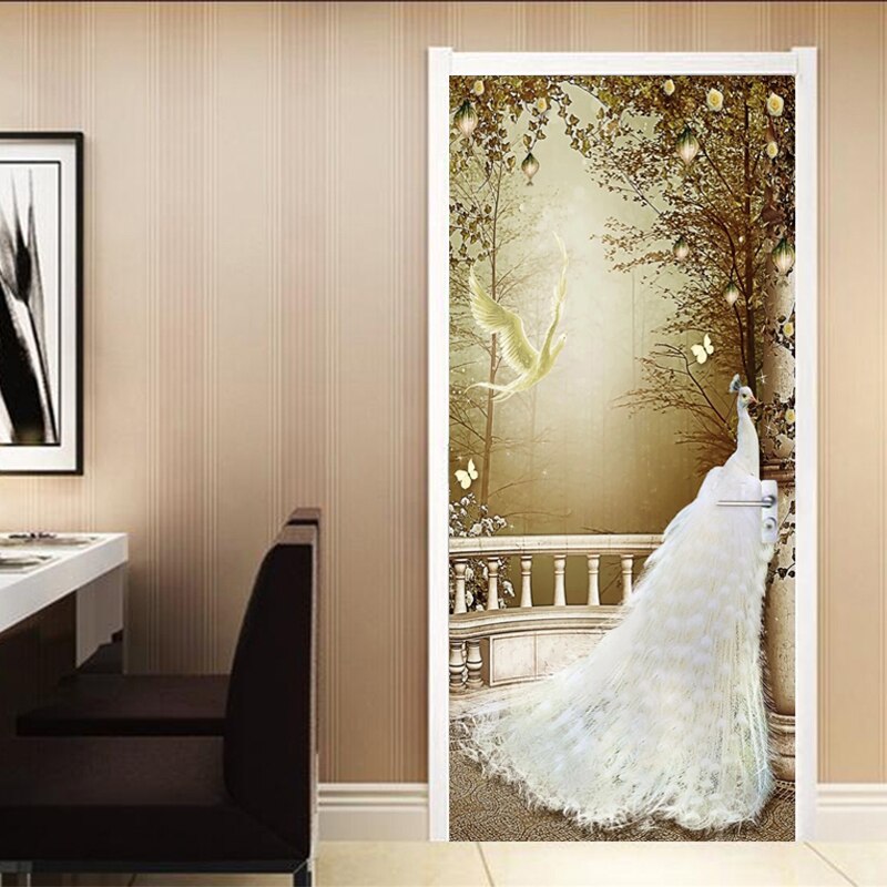 3D Animal Landscape Door Sticker Living Room Restaurant Wallpaper PVC Self-Adhesive Waterproof Door Poster Home 3D Decal