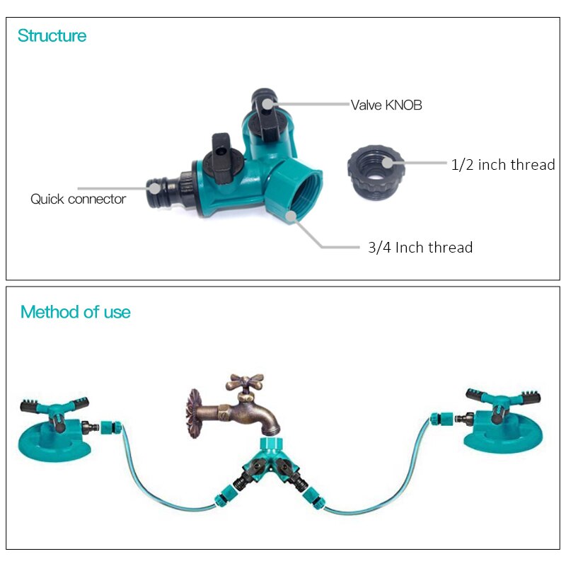 Connecteurs de robinet de Type Y avec adaptateur rapide, entrée d'eau de 1/2 et 3/4 pouces, séparateur de tuyau d'arrosage