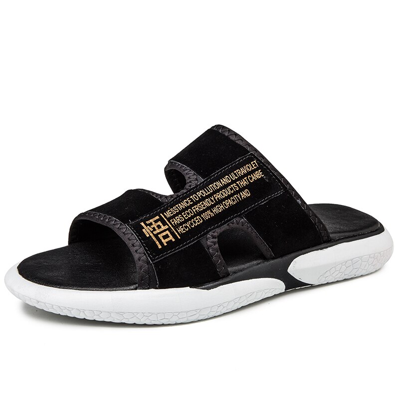 Pantoufles de gladiateur kaki pour hommes, sandales de plage, de stylistes, Super Cool, chaussures Mule, collection sans lacet: Black / 39