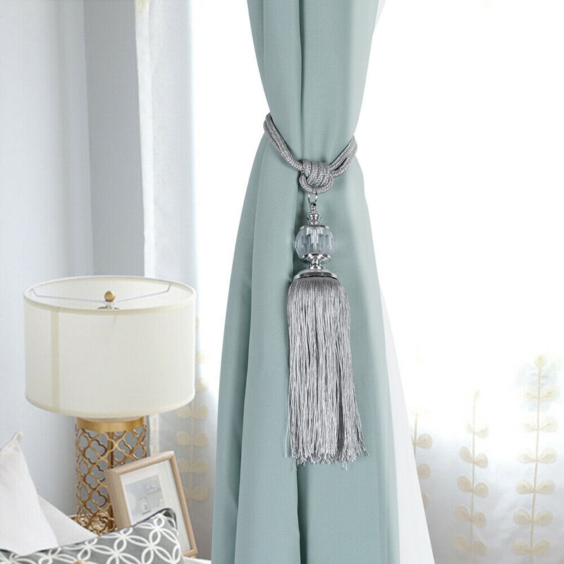 1 Pair Home Curtain Rope Tassel Holdback Modern Crystal Pearl Ball Tieback