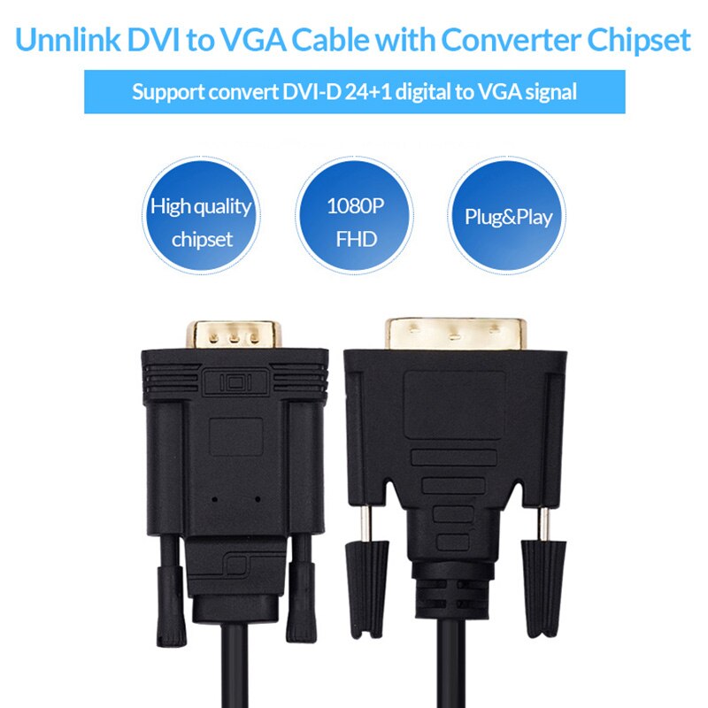 Unlink aktiv dvi til vga adapter fhd 1080p @ 60 dvi  d 24+1 to vga digital adapter konverter kabel til bærbar vært grafikkort