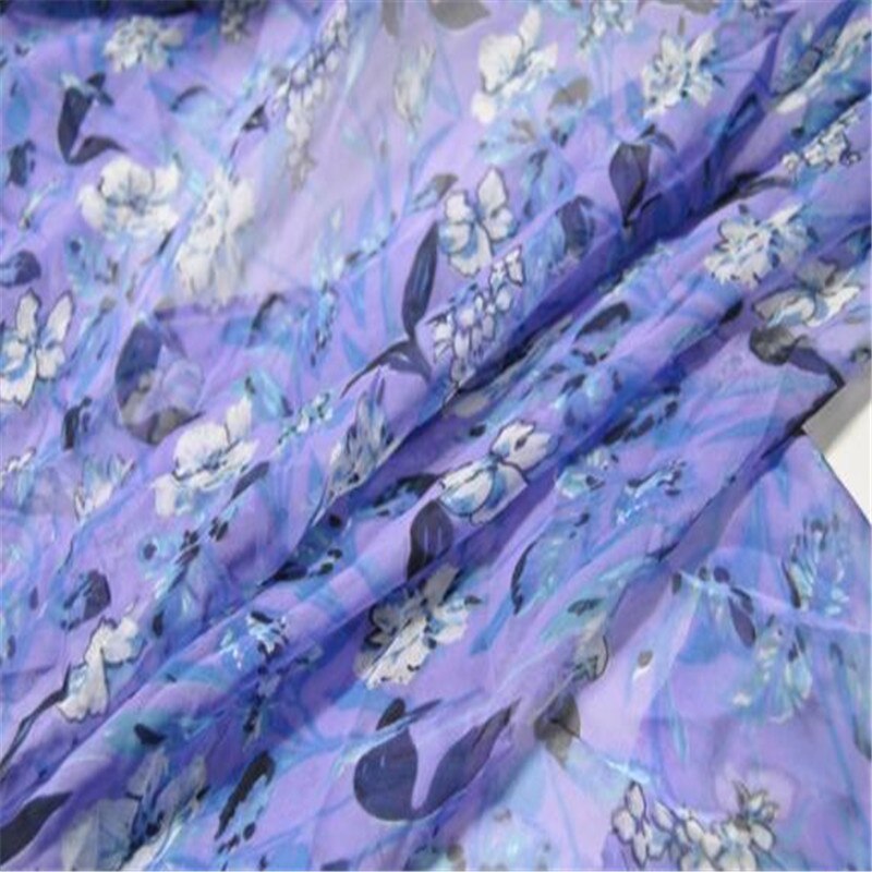 Zachte Zijde Chiffon Bedrukte Stof Voor Vrouwen Lente Jurk Met Bloem Patroon Aantrekkelijk