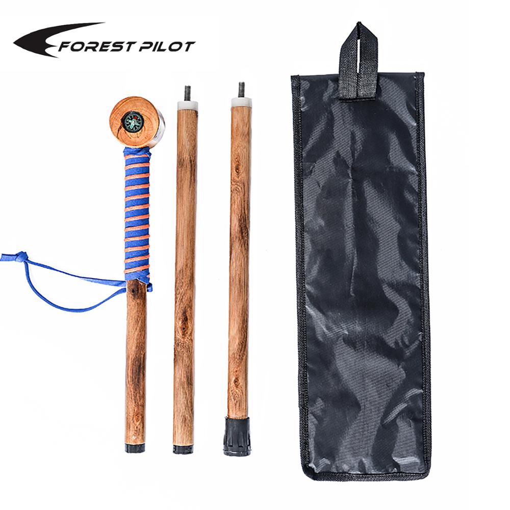 FOREST PILOT 3 Piece Detachable Hiking Stick Wooden Head with Compass and Thermometer Nature Color, 48 Inches,Stick for hiking