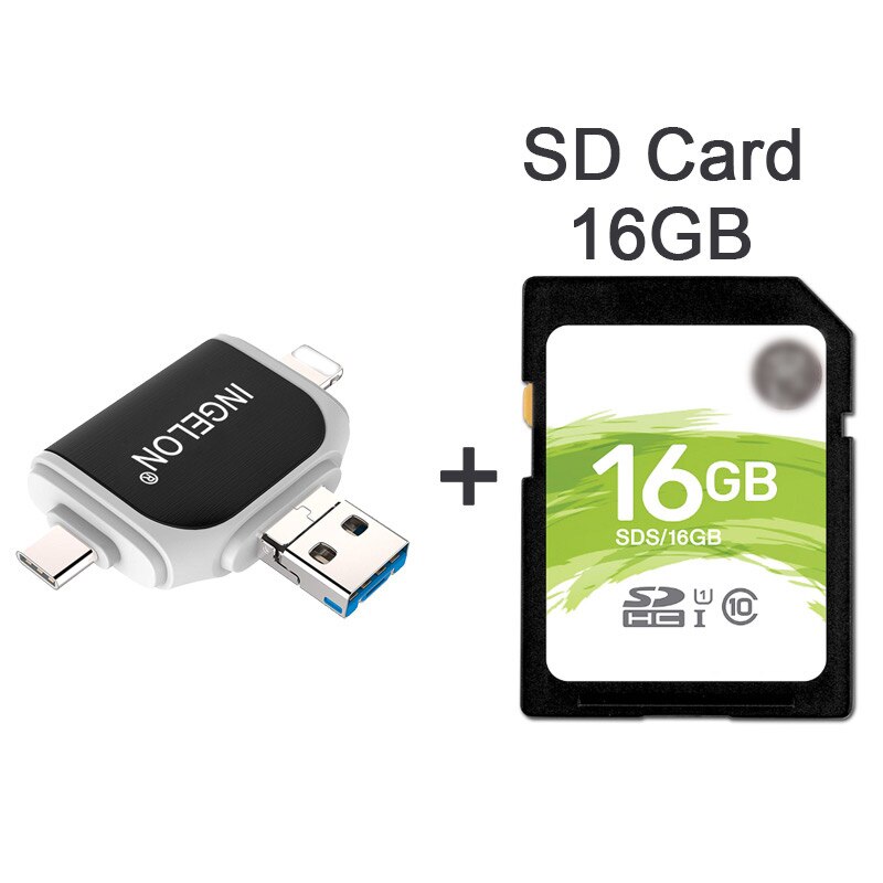 Ingelon SD Card reader xqd lector tarjetas idragon Cardreader laptop accessories Plus micro sd 16GB kart okuyucu USB OTG Adapter: R015-Black plus SD16