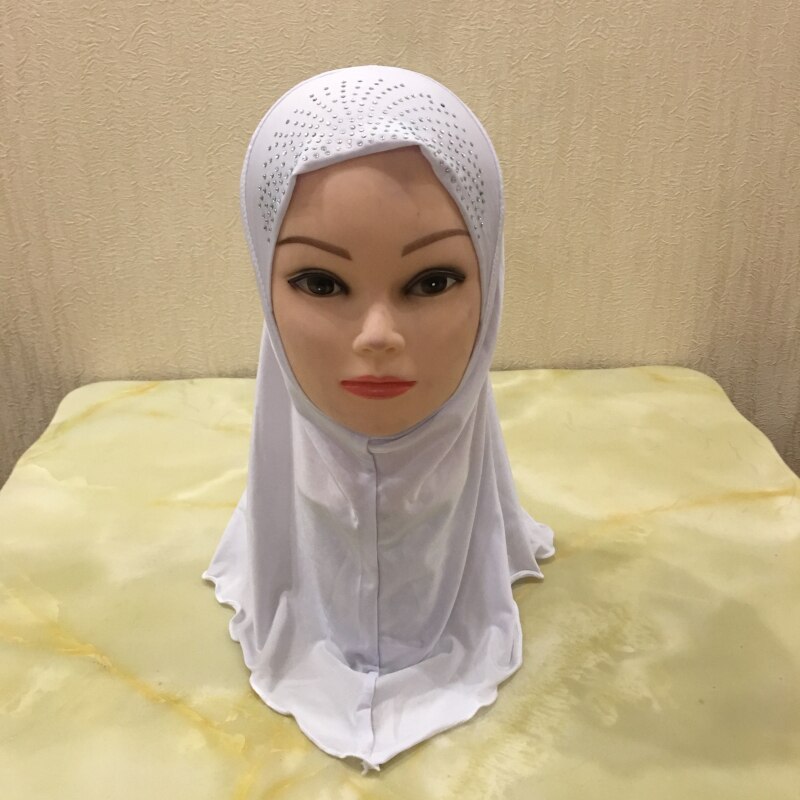 H003 fit 2-7 lat mała dziewczynka hidżab kapelusze z koronką muzułmańska chusta islamska chustka na głowę kapelusz amira pull on headwrap: white