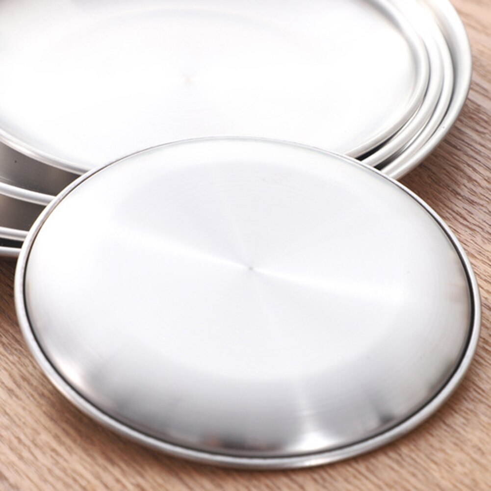 Stainless Steel Matte Round Dining Plate Tableware Dessert Pizza Dish Fruit Tray
