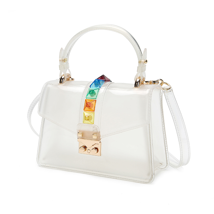 Clear Transparent saddle Bag Women rivet Jelly Bags Purse Panelled Color women Handbags sac a main femme Shoulder Bag: white