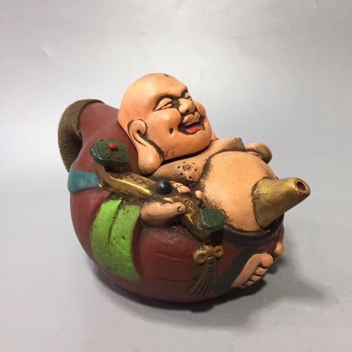 Prachtige antieke beschilderde lakwerk (maitreya lachende boeddha pot) decoratie