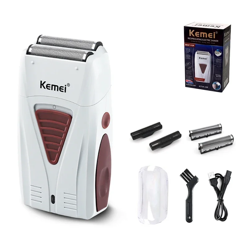 Kemei KM-3382 Men's Electric Shaver USB Charging Shaving Machine Cordless Shaver Male Hair Clipper Shaved Head: PURPLE