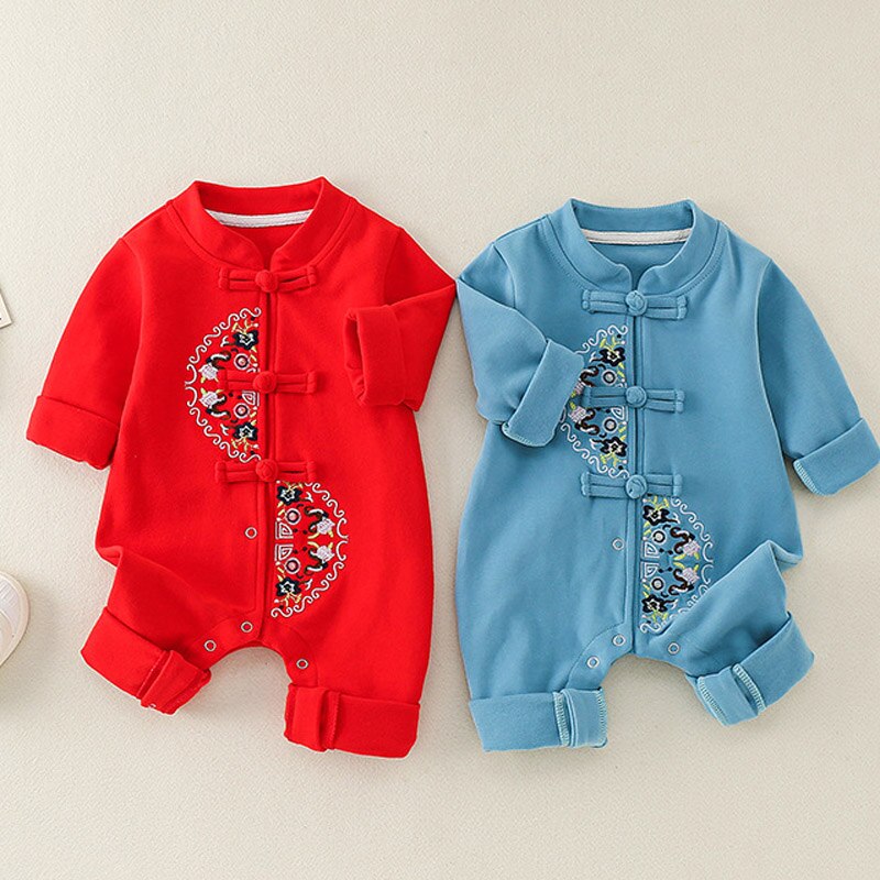 Baby boy jumpsuit Chinese style full moon baby crawling suit