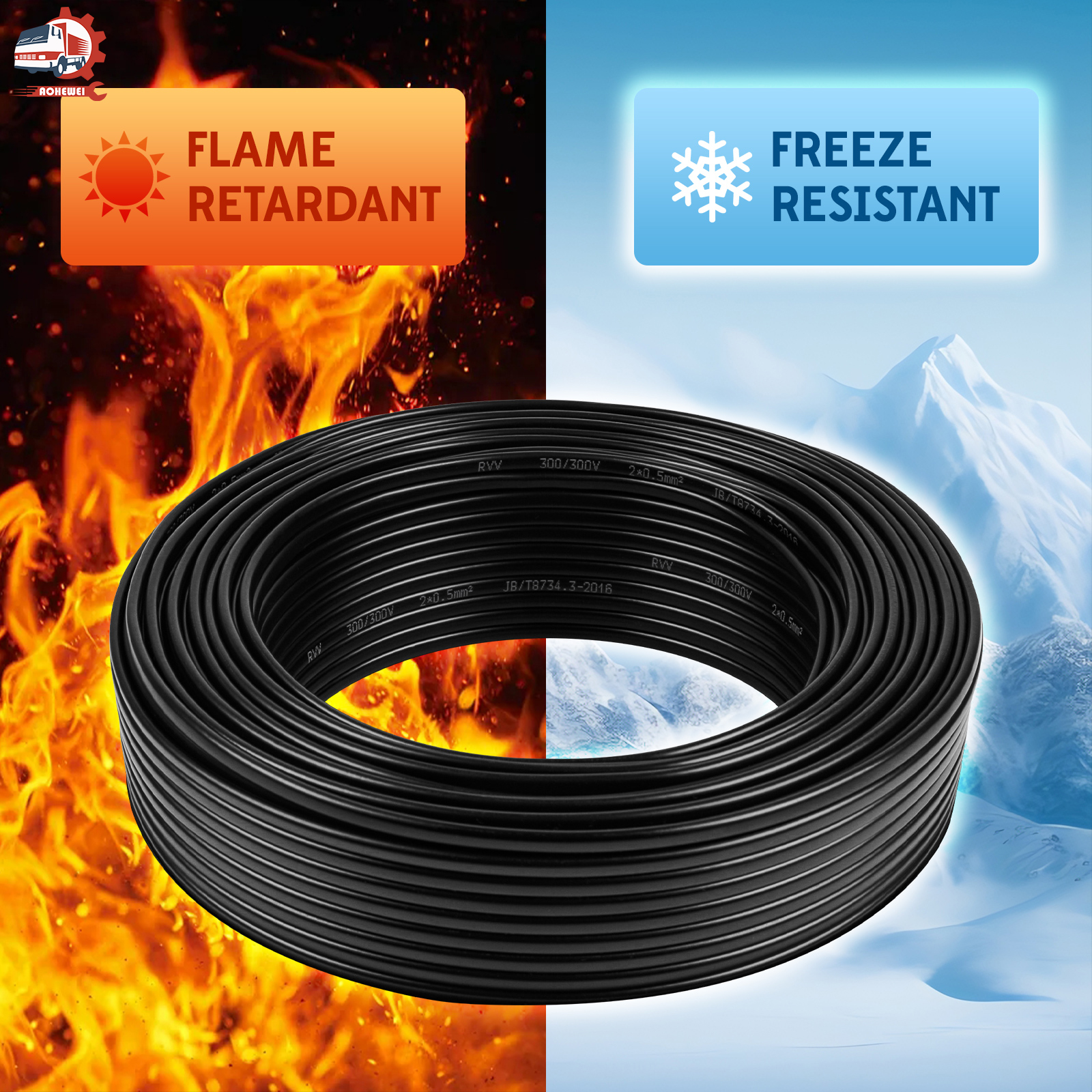 AOHEWEI Kabel Draad Voor Vrachtwagen Trailer 2 Core 2/5/10/20/30/40/50/60 m Zuiver Koper Pvc Zwart Power Draad Auto Accessoires