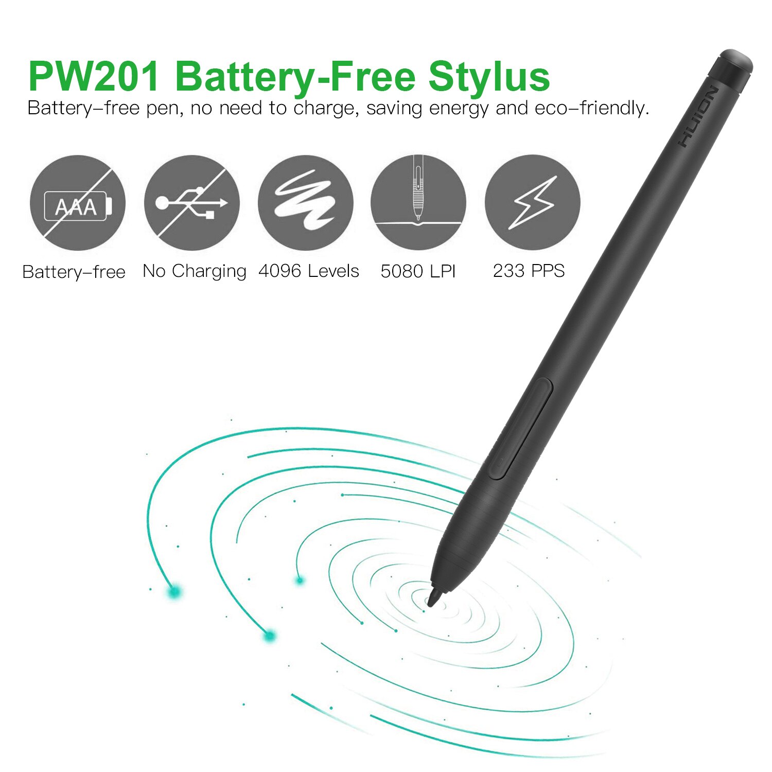 Huion PW201 Battery-Free Stylus 4096 Levels Pressure with 4pcs Pen Nibs Pen Clip for Huion H430P Graphics Tablet