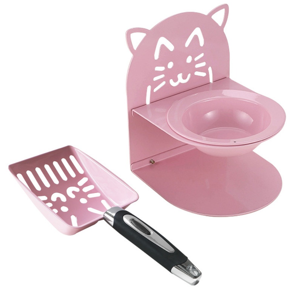 Miska dla kota ze stali nierdzewnej na wysokim stojaku, naukowy stabilizator szyi, antypoślizgowa miska dla kota na wysokich nóżkach, odłączana z łopatką robić kuwety.: czarny