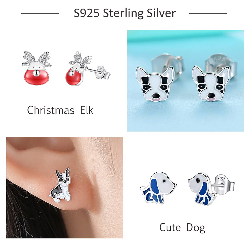 ELESHE-pendientes de plata de ley 925 para mujer y niña, joyería con broche de insecto, abeja, Animal, perro y gato,