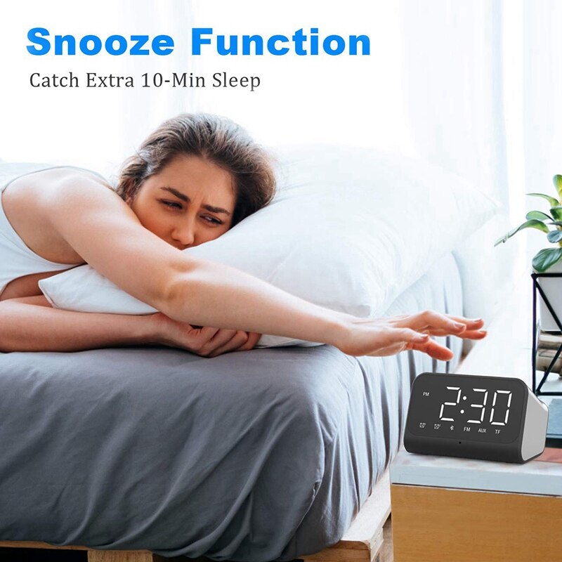 Digital LED Display Alarm Clock Radio with Bluetooth Speaker, Portable Clock for Bedroom and Office, Adjustable Volume