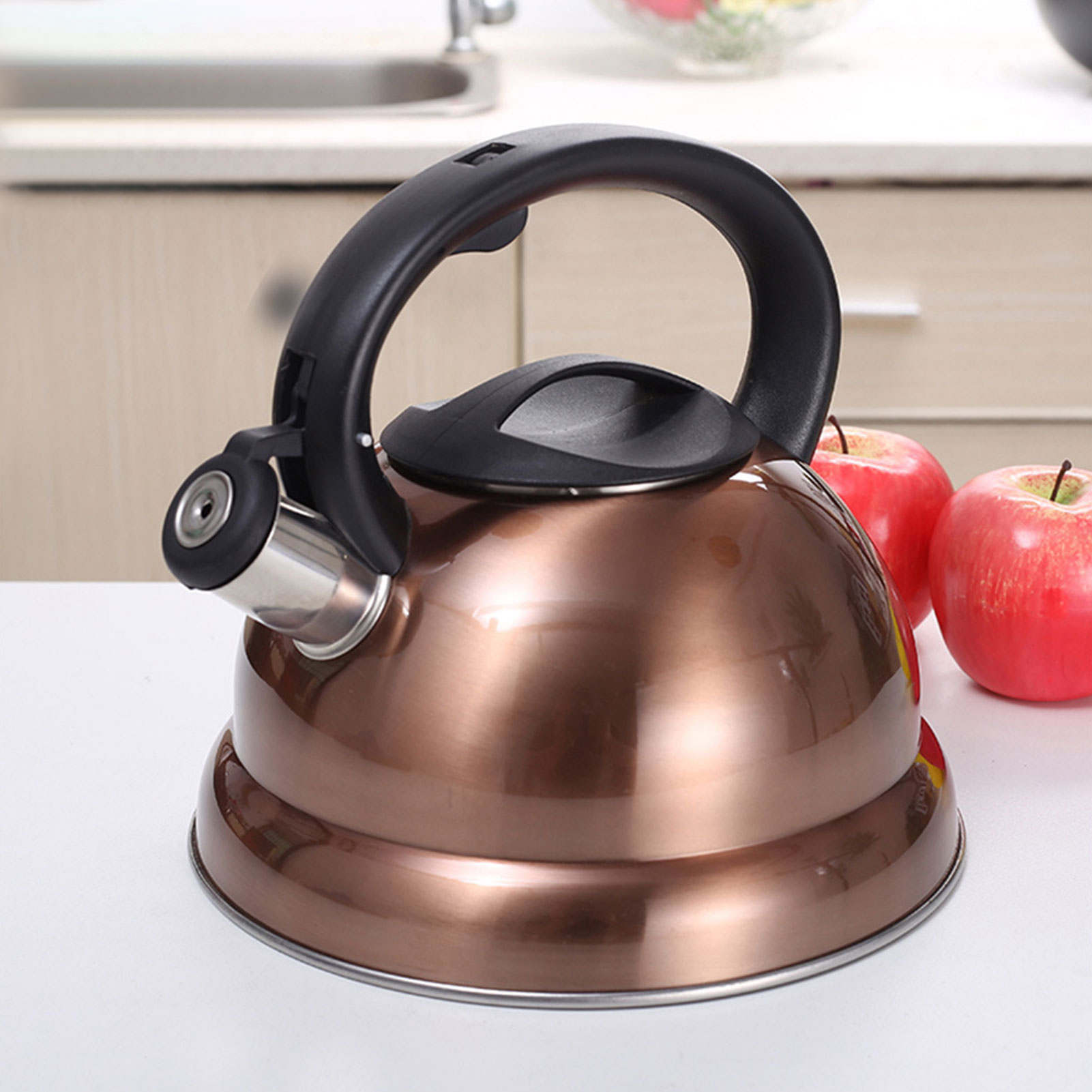 Whistling Kettle for Gas Stove 3L Steel Whistle Tea Kettle Water Bottle Rose Gold