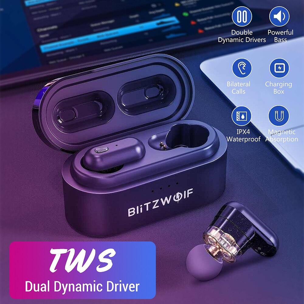 Blitzwolf Dual Dynamische Driver Tws Bluetooth-Compatibel Oortelefoon Headset Waterdichte Hoge Geluidskwaliteit Sterke Bas