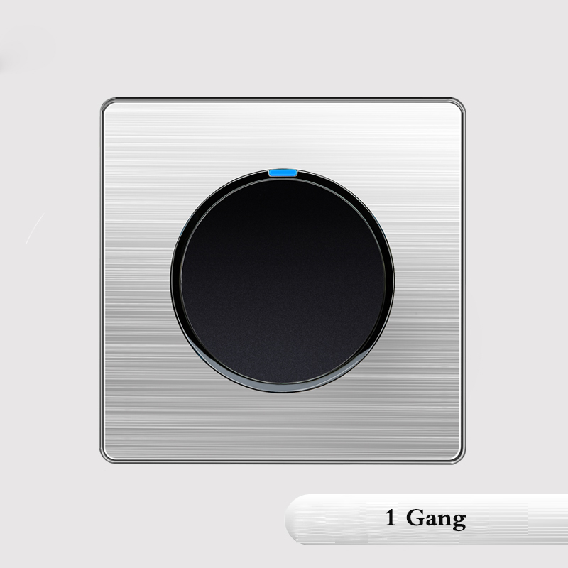 1 Gang 1 2 Way Brushed stainless steel Light EU Socket Any Click Point Control Wall Socket Switches Panel With Led: 1 Gang 1 Way