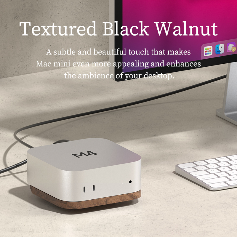Hagibis Desktop Stand voor Mac mini M4/M4 Pro 2024 Stofdicht Walnoot Houten Basis Warmteafvoer Houder Massief Houten beugel Koeling