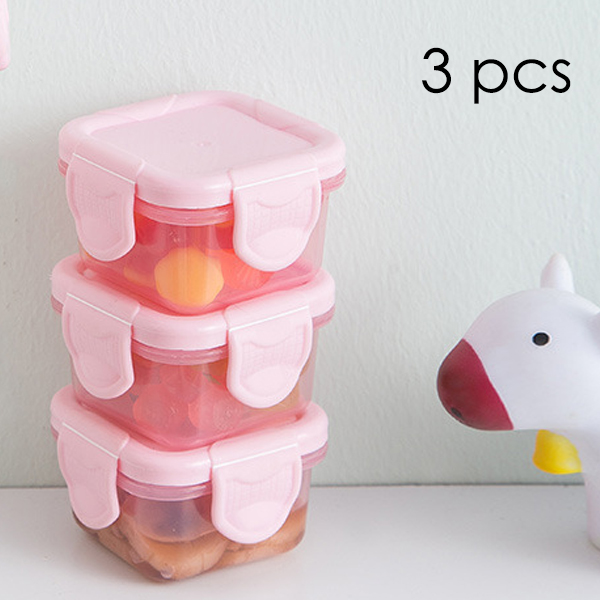 Juegos de cuencos de alimentación para bebé, 3 piezas, 60ml, platos de aprendizaje para bebé, cuenco de comida auxiliar, Mini cajas de almacenamiento selladas portátiles, puede microondas: Pink 3pcs