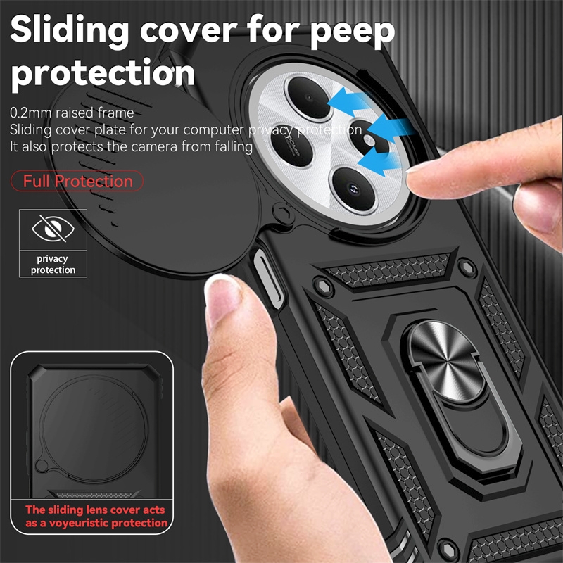 HFICY Cover Antiurto Per Xiaomi Redmi 14C – Custodia Con Lente Scorrevole E Anello Supporto - Foto 3