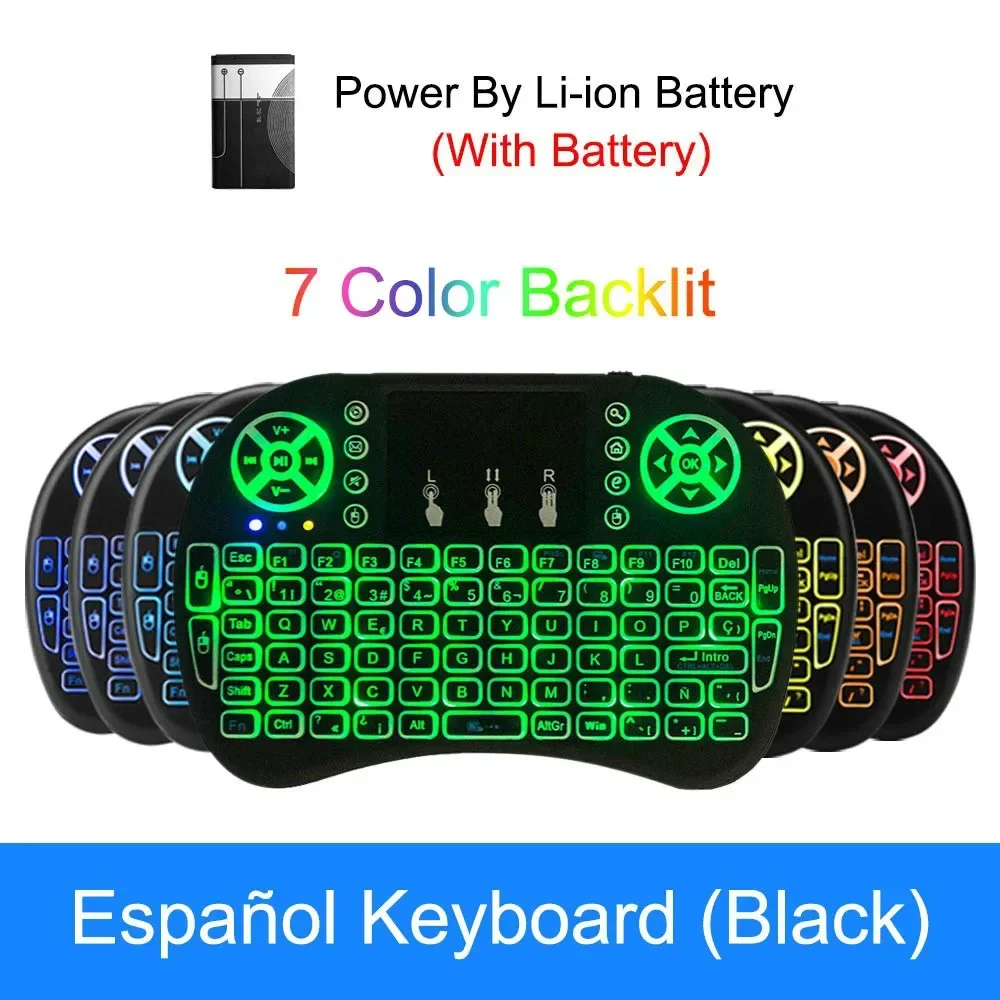 Cool Backlit I8 Mini Air Mouse 2.4G Wireless Keyboard Touchpad English Russian Spanish French Remote Control for Android: Olive
