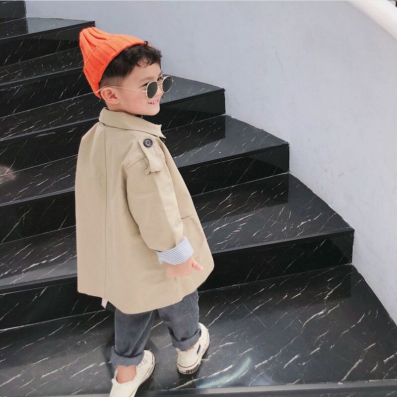 Børn trenchcoat efterår baby drenge piger khaki casual frakke single-breasted løs støvfrakke dreng pige tøj  e6606