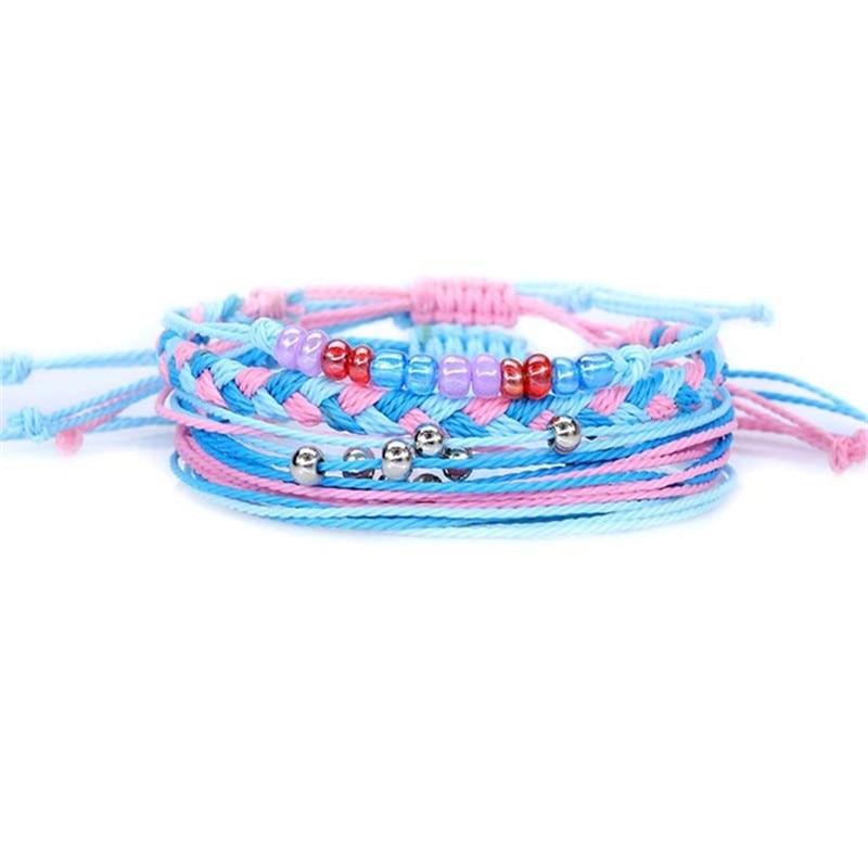 4 pièces/ensemble Boho perles colorées à la main multi-couche cire ligne Bracelet femmes plage surf été vêtements bijoux accessoires: MS545