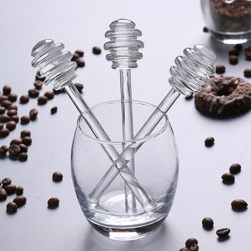 15cm Long Handle Glass Honey Spoon Kitchen Gadget Honey Jar Coffee Stirring Long Glass Mini Bee Honey Dipper Stirrer Muddler