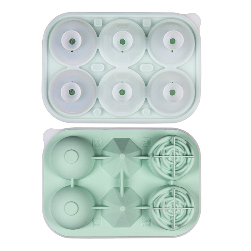 3D Rose Diamond Round Ice Cube Molds 4/6 Grid Ice Cube Tray Flower Shape Silicone Ice Maker Kitchen Bar Utensil Tool Accessorise: black