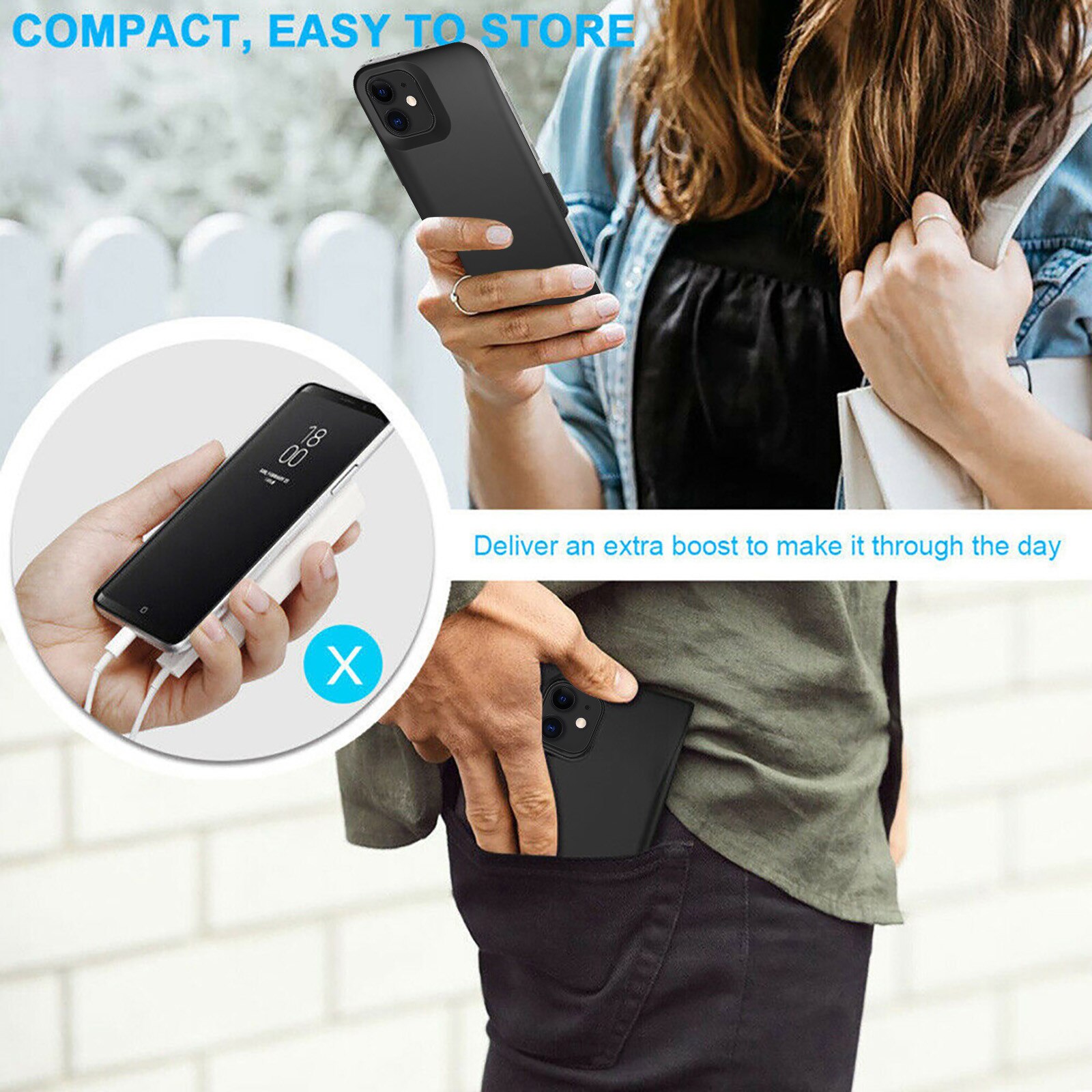 For Iphone 12 6.1inch Portable Security Quick Charging Mobile Phone Battery Case 5000mAh Extended Charger Power Cover