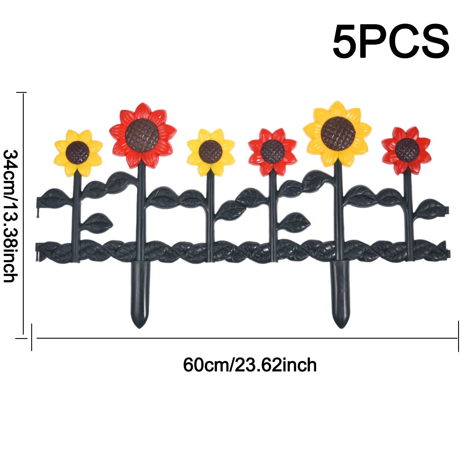 5pcs Garden Picket Fence Removable Sunflower Fence Home Garden Fence Outdoor Plastic Flowerbed Fence PP Material Total Length 3m