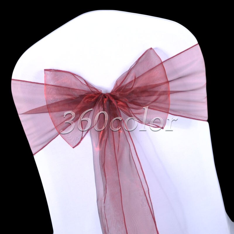 25 stk bordeaux røde gennemsigtige organza stole-sløjfer sløjfebetræk bryllupsfest dekoration