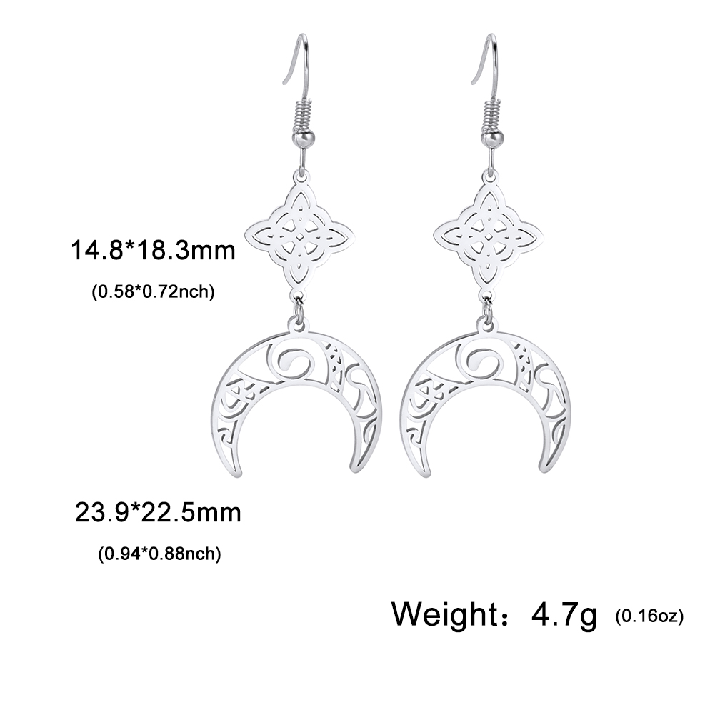 Unift Pendientes góticos de acero inoxidable para mujer y hombre, aretes de pentagrama de Triple runa, fase lunar, joyería Vintage, Piercing de oreja, nudo de bruja: Con recubrimiento de titanio